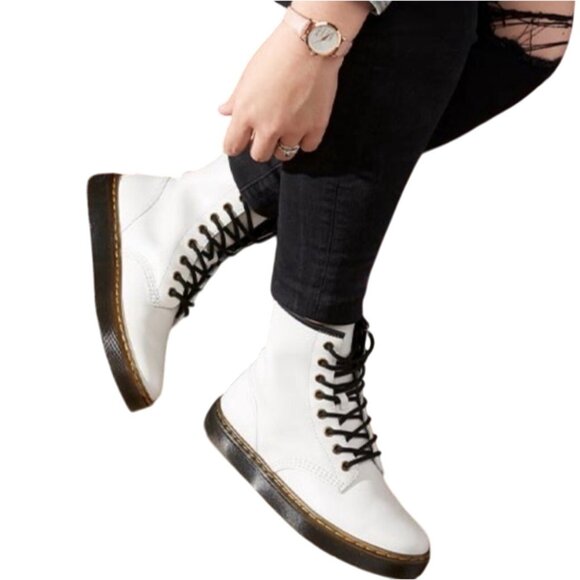 Dr. Martens Zavala Womens White Leather Combat Boots Size 7 US / 6 UK - Picture 1 of 12